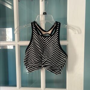 Kona Sol Black and White Striped Bikini Top